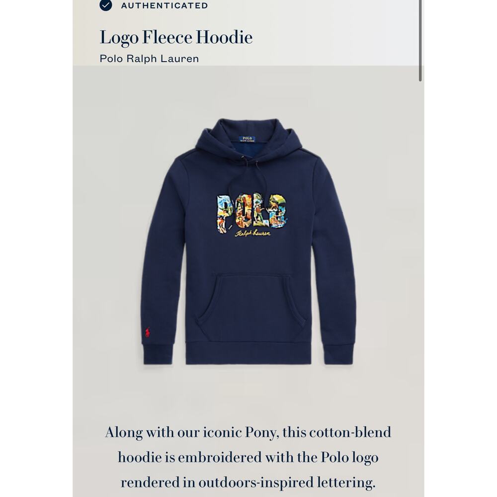 Polo Ralph Lauren NWOT Sportsman Spell Out Logo Hoodie Sz S Outdoor Navy Blue - Picture 4 of 6